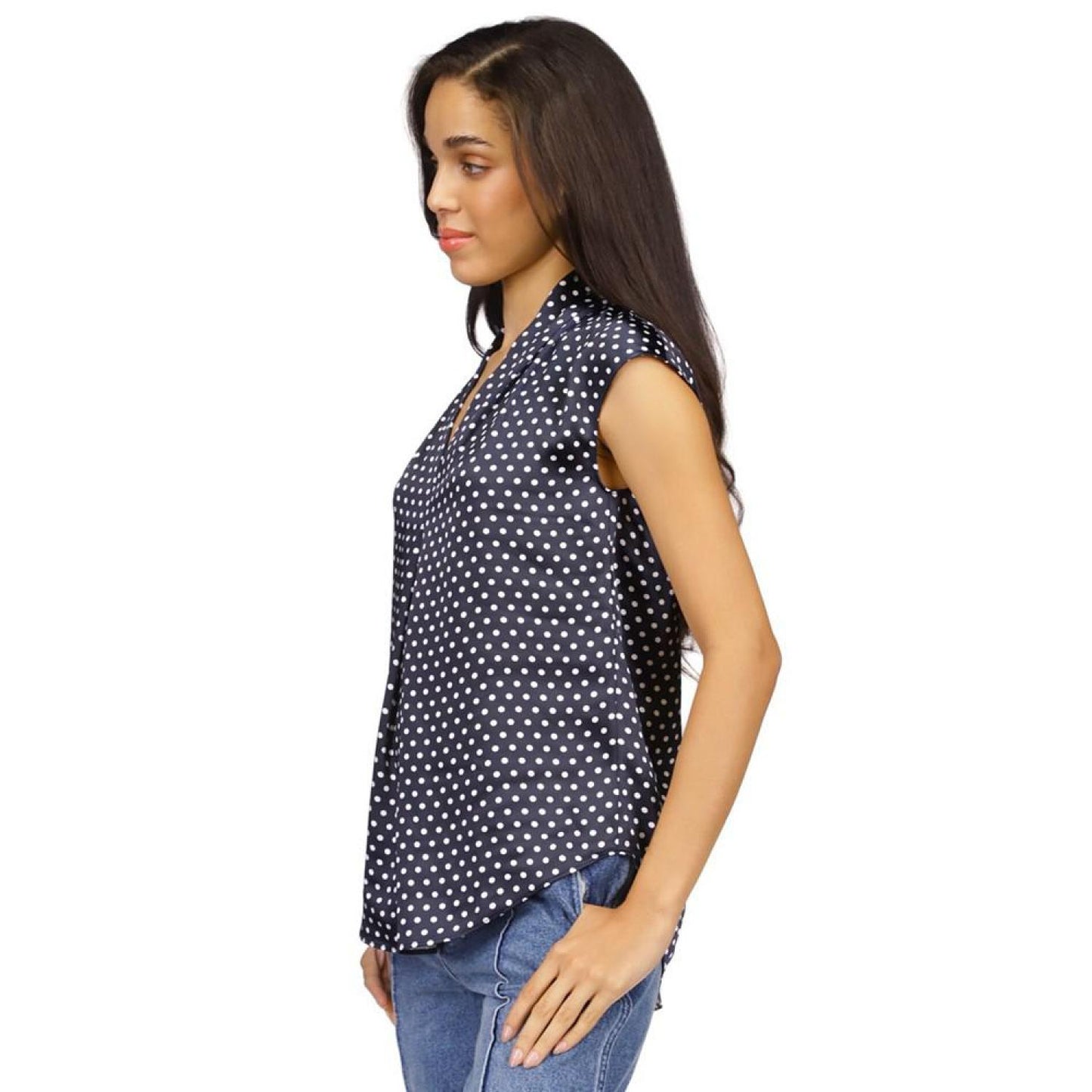 Women's Dot Print V-Neck Top