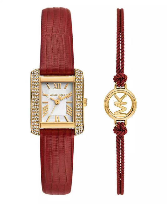 Women's Emery Three-Hand Red Leather Watch 22mm and Bracelet CNY Gift Set