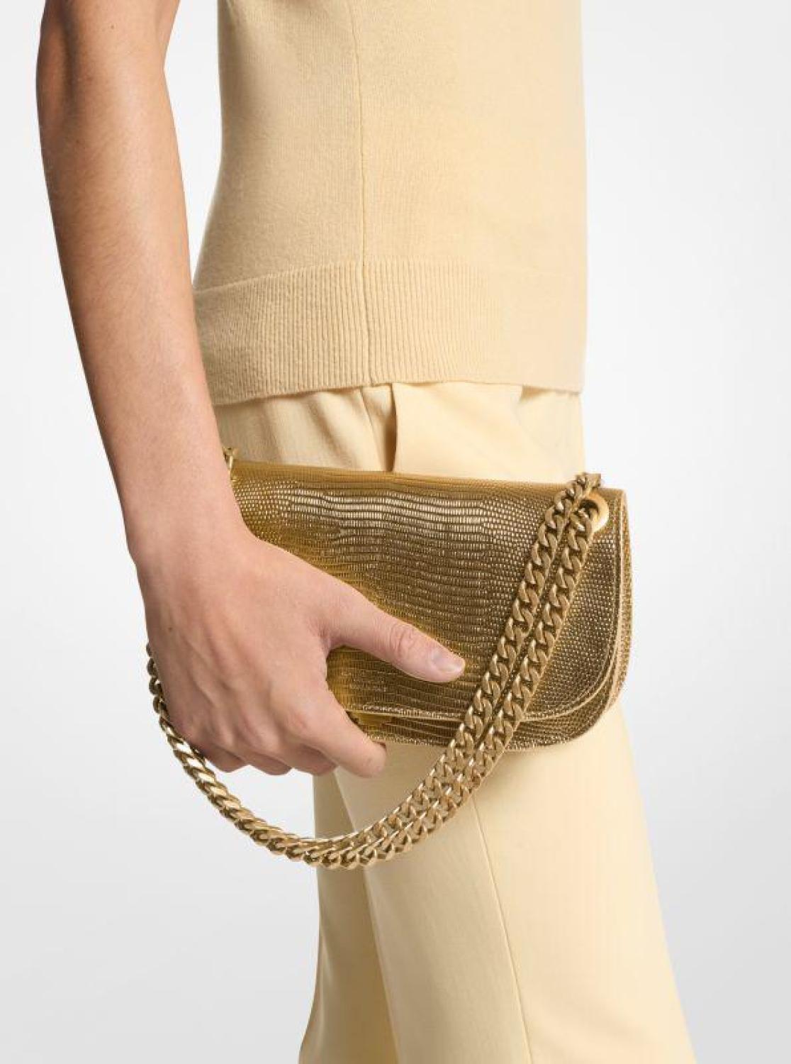 Christie Metallic Lizard Embossed Leather Envelope Bag