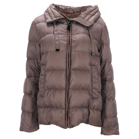 The Cube Quilted with Hood Down Jacket in Brown Polyester