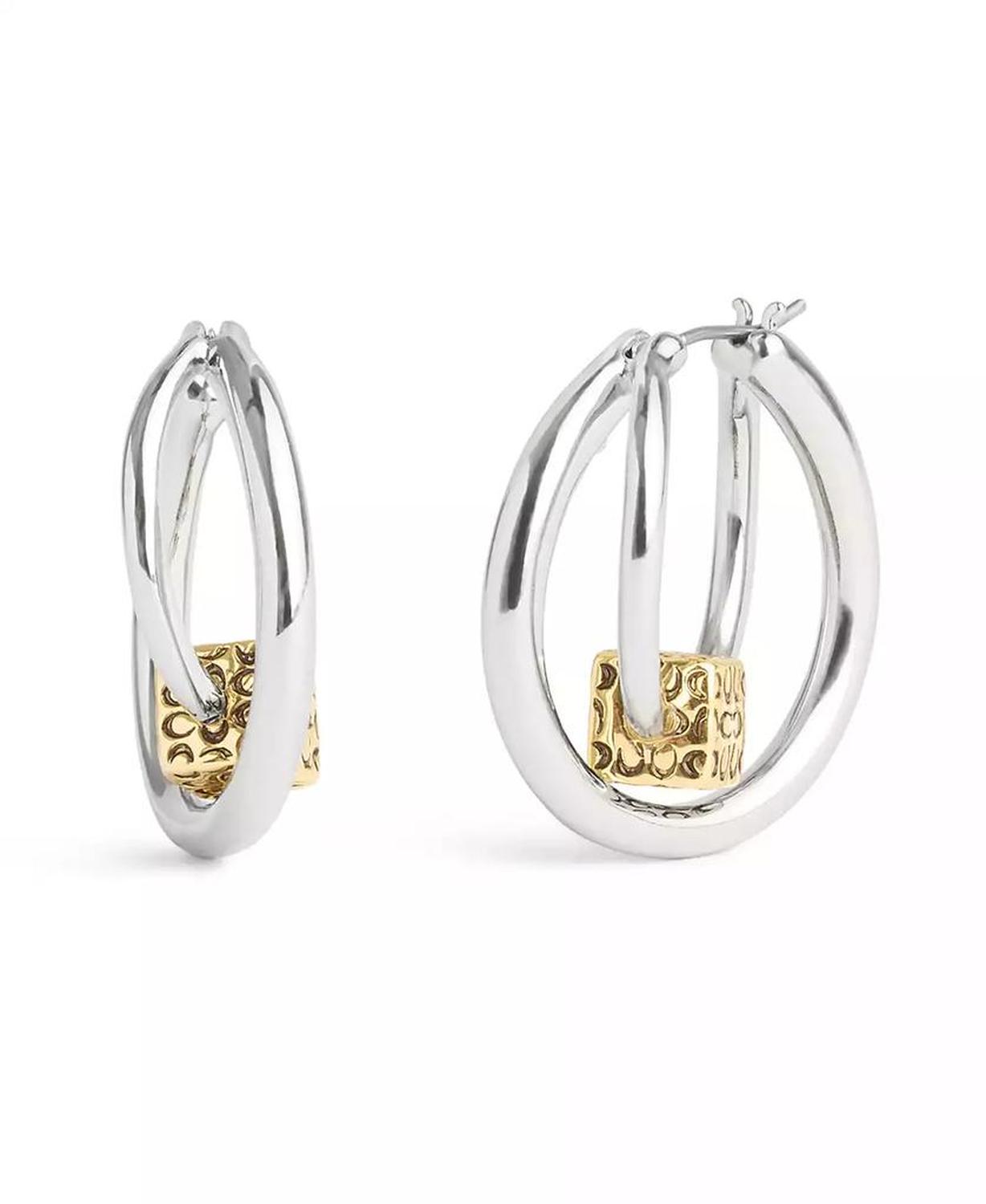 Two-Tone Signature Quilted Cube Double Hoop Earrings