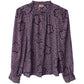 Floral Blouse with Peasant Sleeves in Purple Silk