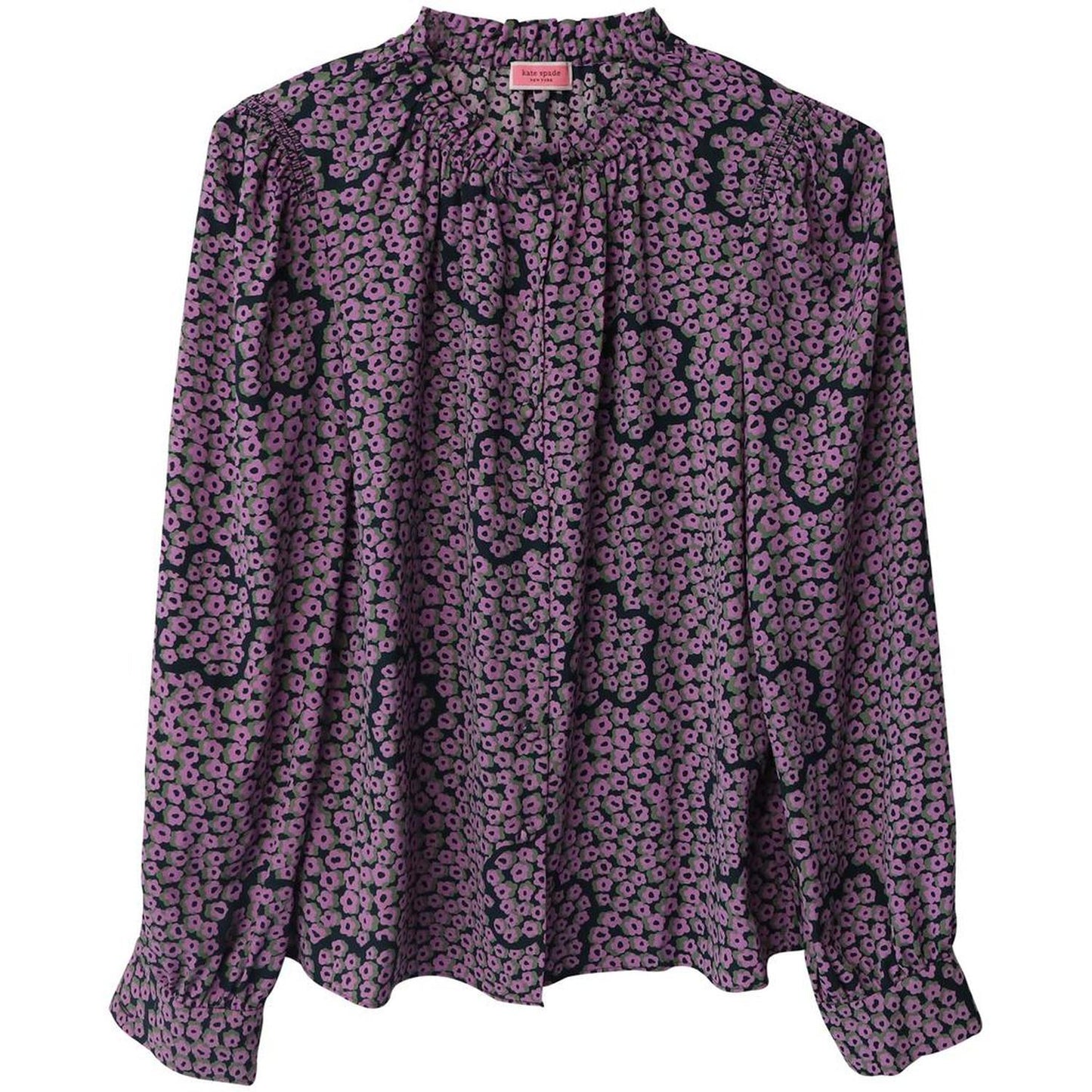Floral Blouse with Peasant Sleeves in Purple Silk