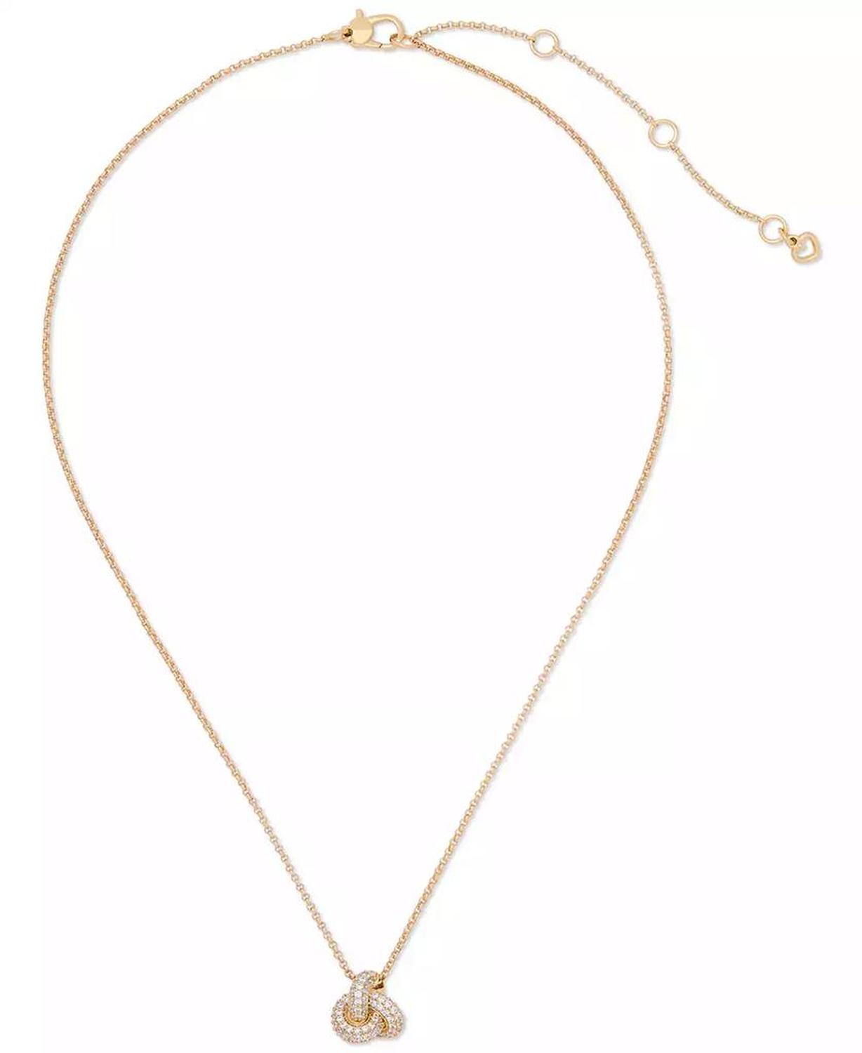 Gold-Tone Pavé Double Knot Pendant Necklace, 16" + 3" extender