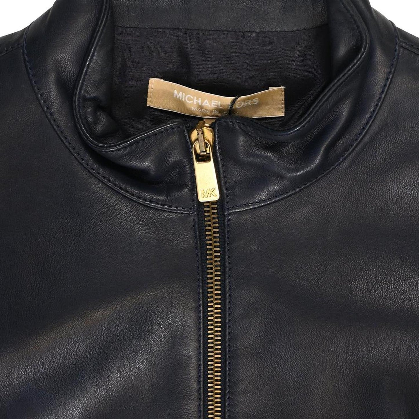 Zipped Jacket in Navy Blue Leather