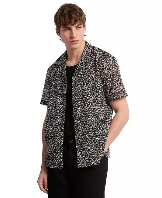 Men's Relaxed Fit Short Sleeve Floral Print Button-Front Camp Shirt