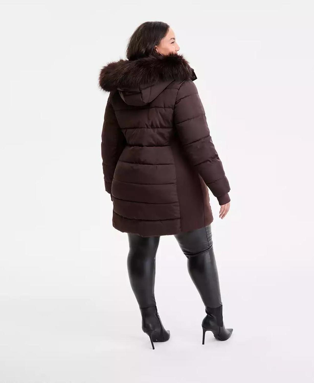 Plus Size Faux-Fur-Trim Hooded Puffer Coat, Exclusively at Macy's
