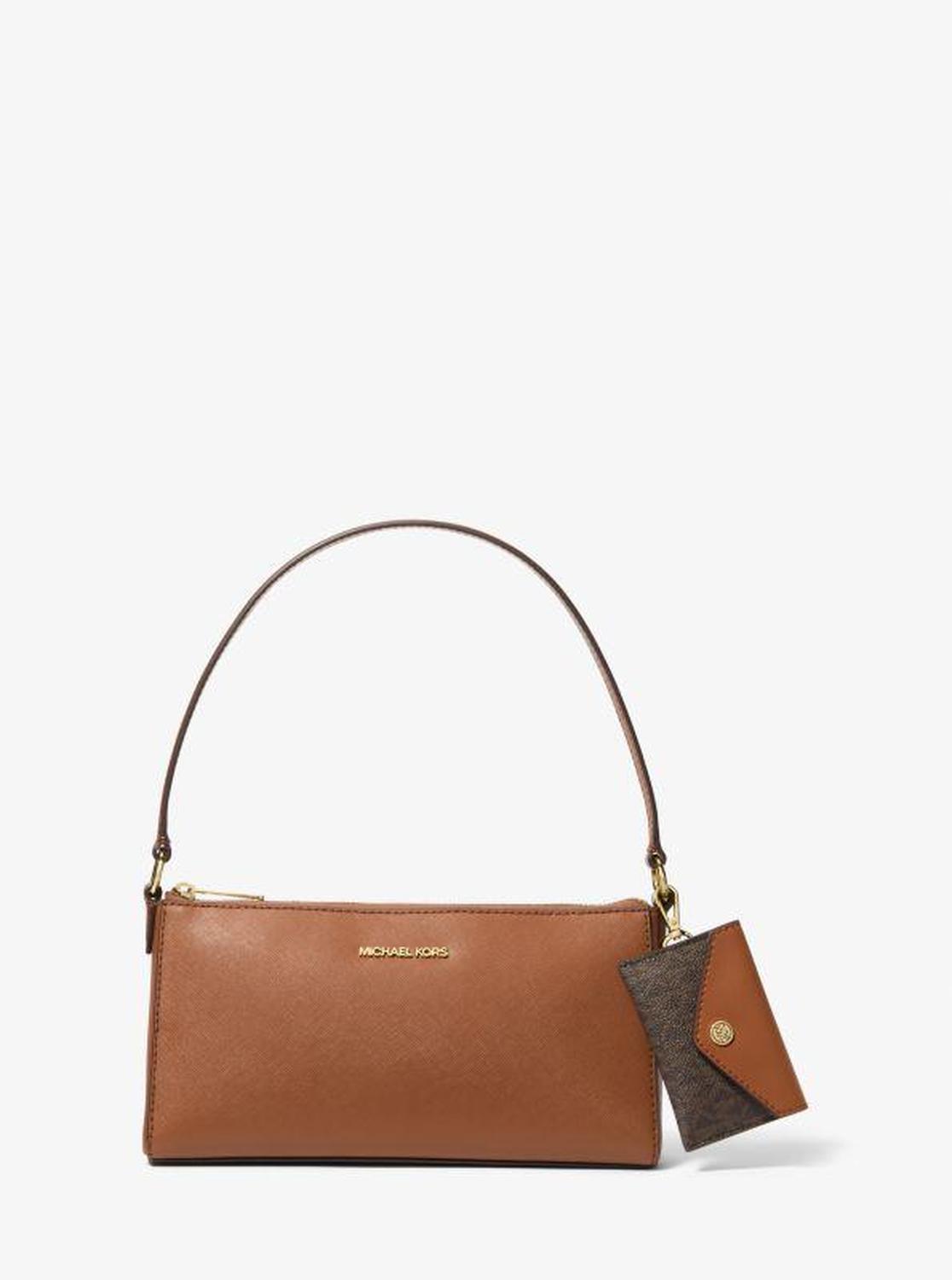 Vincent Medium Saffiano Leather Pochette with Signature Logo Card Case