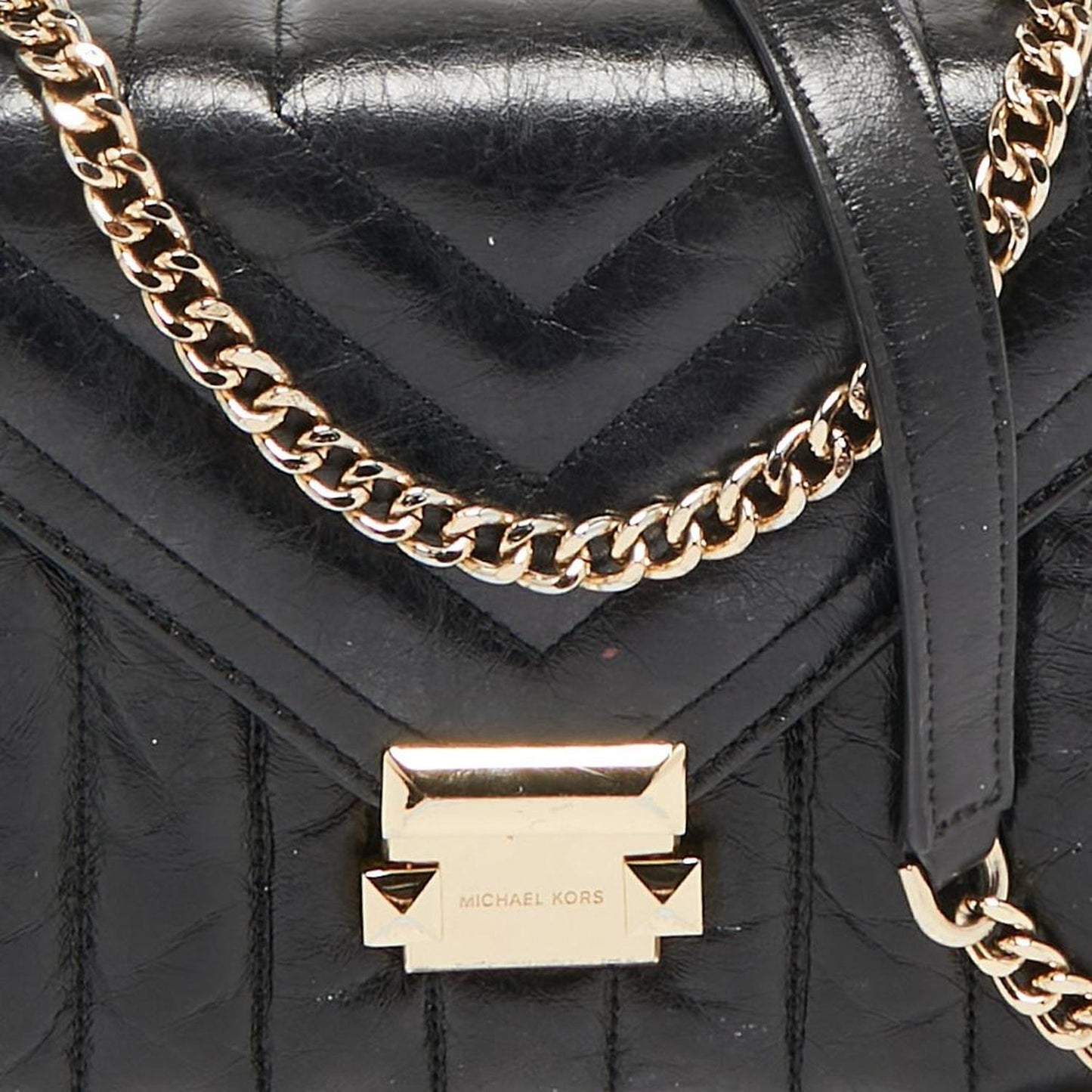 Black Quilted Glossy Leather Large Whitney Shoulder Bag