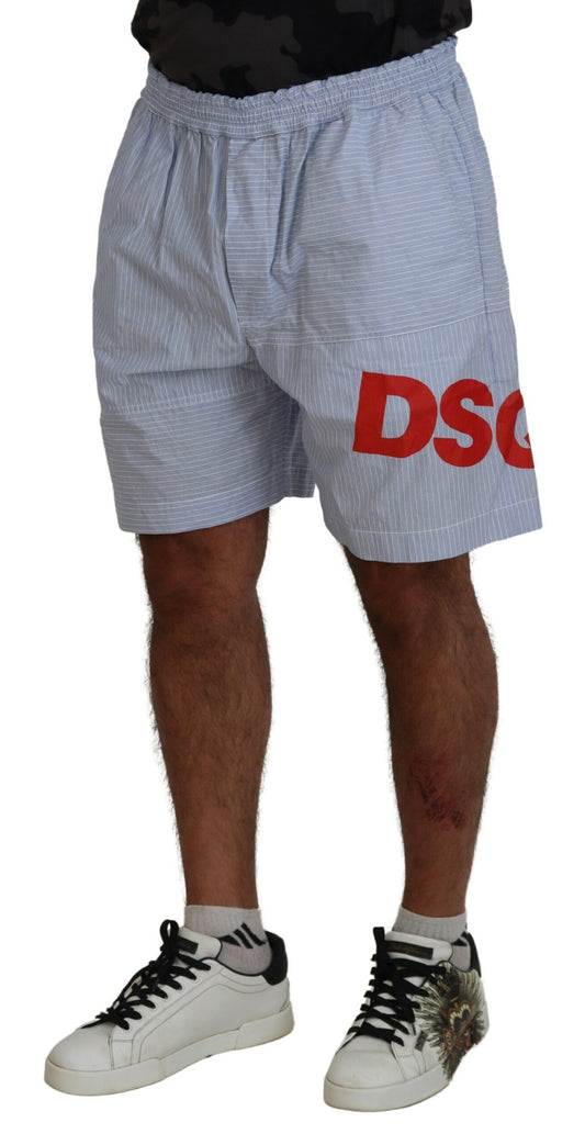 Dsquared² Light Blue Striped Printed Logo Print Casual Shorts