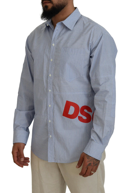 Dsquared² Blue Stripes Logo Print Long Sleeves Formal Shirt