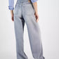 Women's Slouchy Denim Pleated Wide-Leg Pants