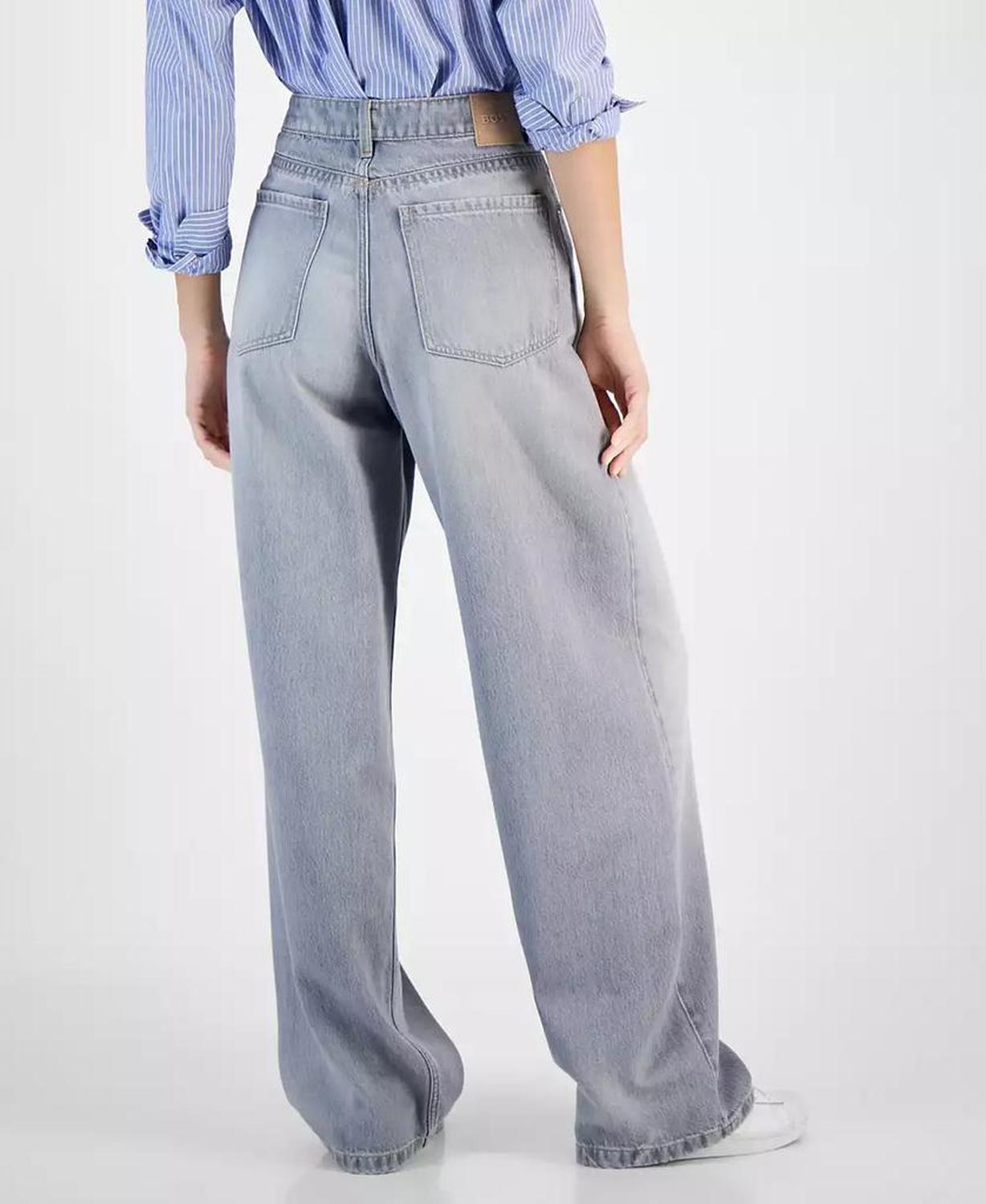 Women's Slouchy Denim Pleated Wide-Leg Pants