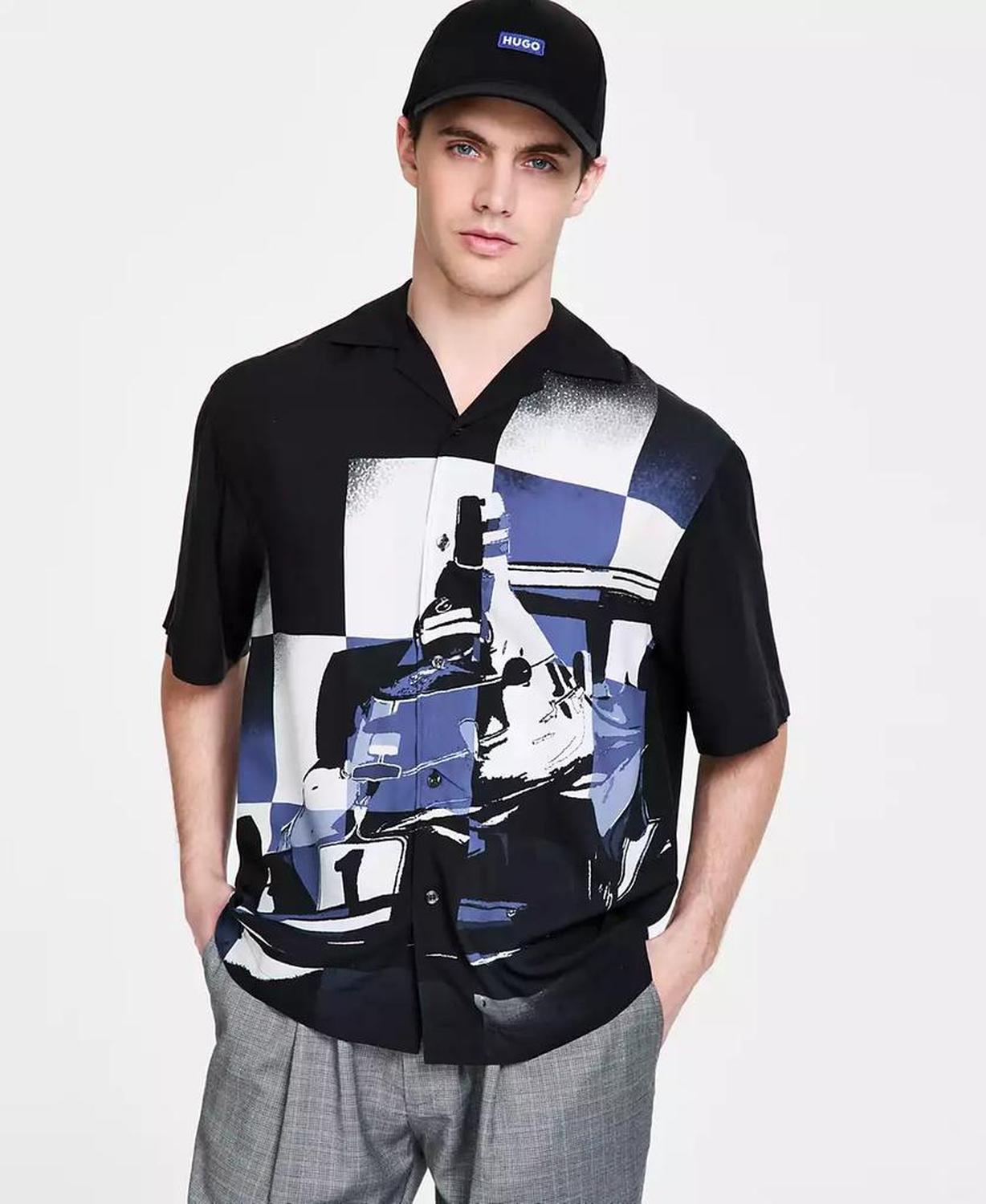 Men's Oversized-Fit Printed Camp Shirt