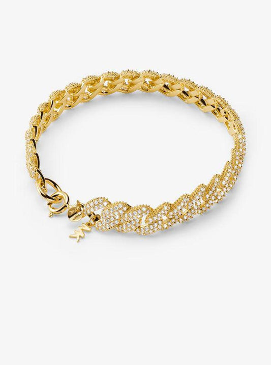 Precious Metal-Plated Sterling Silver Pavé Curb Link Bracelet