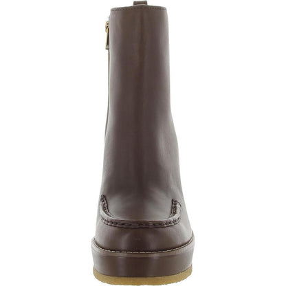 Brady Womens Faux Leather Zipper Wedge Boots