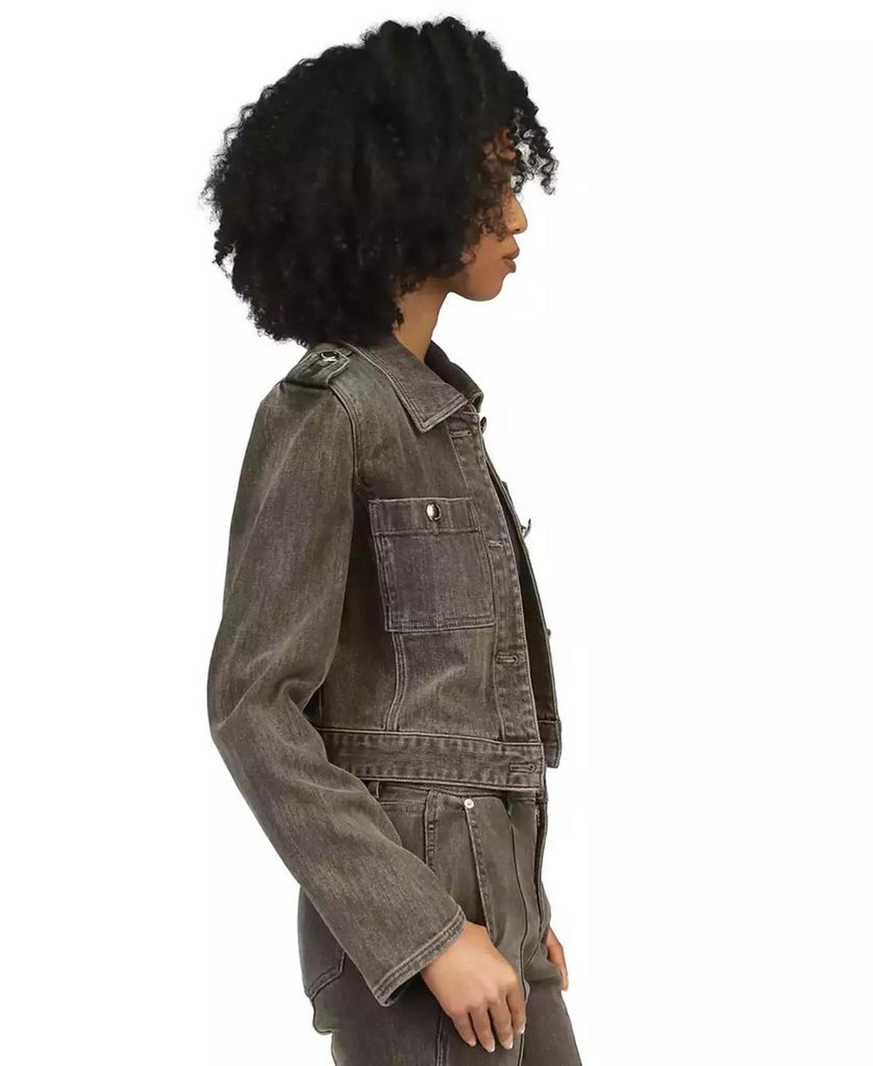 MICHAEL Women's Cropped Denim Trucker Jacket