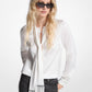 Satin Fringed Tie-Neck Blouse