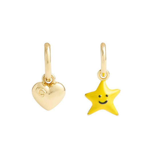 Yellow Signature Star Mismatched Charm Huggies