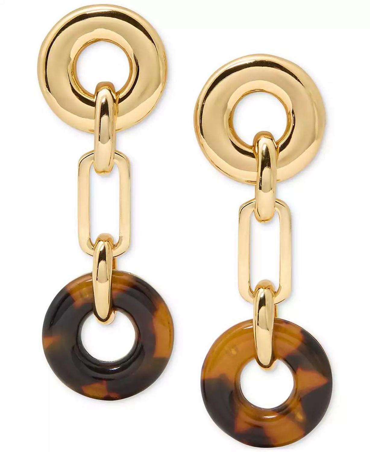 Gold-Tone Interlock Tortoise Linear Earrings