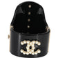 Chanel 2015 Gold Tone Resin Hinged Bangle Bracelet With Faux Pearls