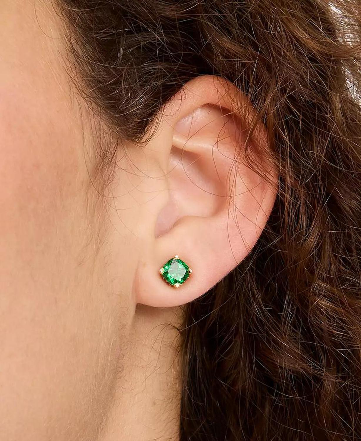 Color Cubic Zirconia Square Stud Earrings