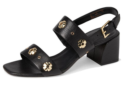 Spade Flower Stud Pebbled Leather Block Heel Sandal