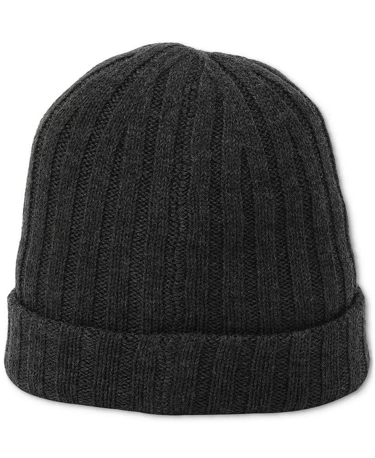 Men's Leather Patch Ribbed Beanie