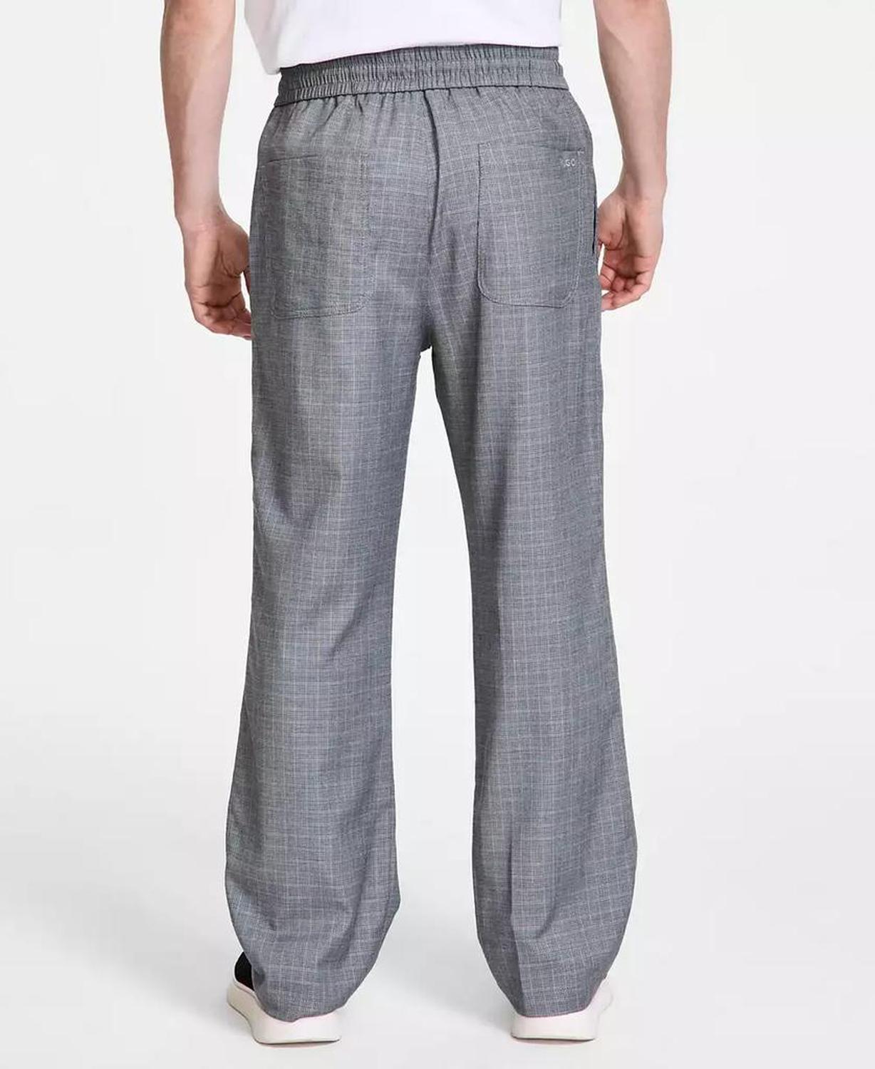 Men's Plaid Straight-Fit Pull-On Trousers