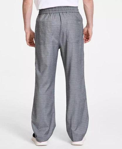 Men's Plaid Straight-Fit Pull-On Trousers
