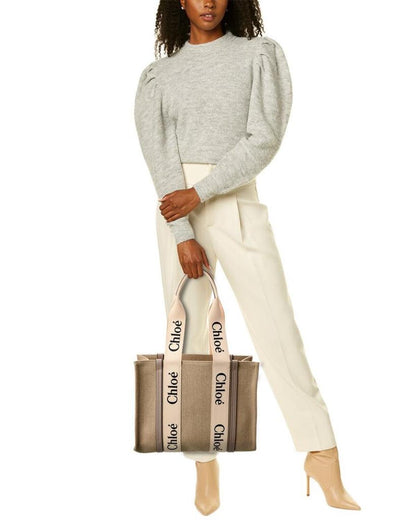 Chloé Woody Medium Canvas & Leather Tote