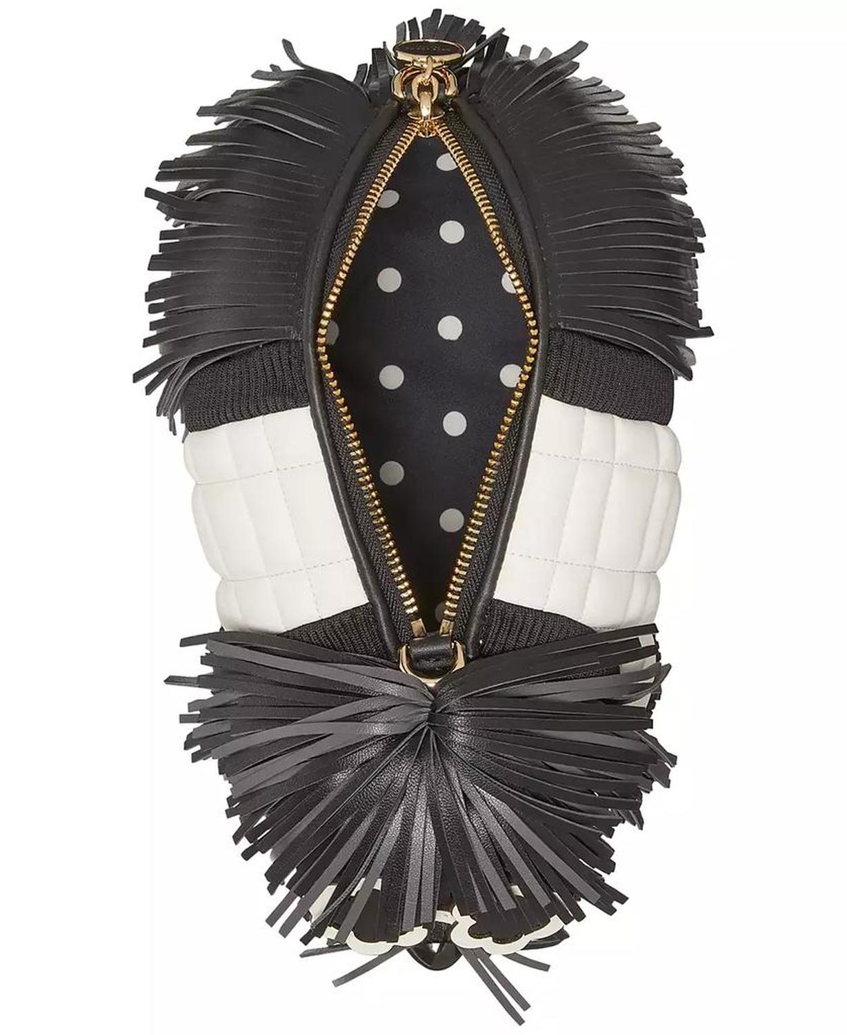 Shaggy Fabric & Fringed Leather Small 3D Dog Crossbody