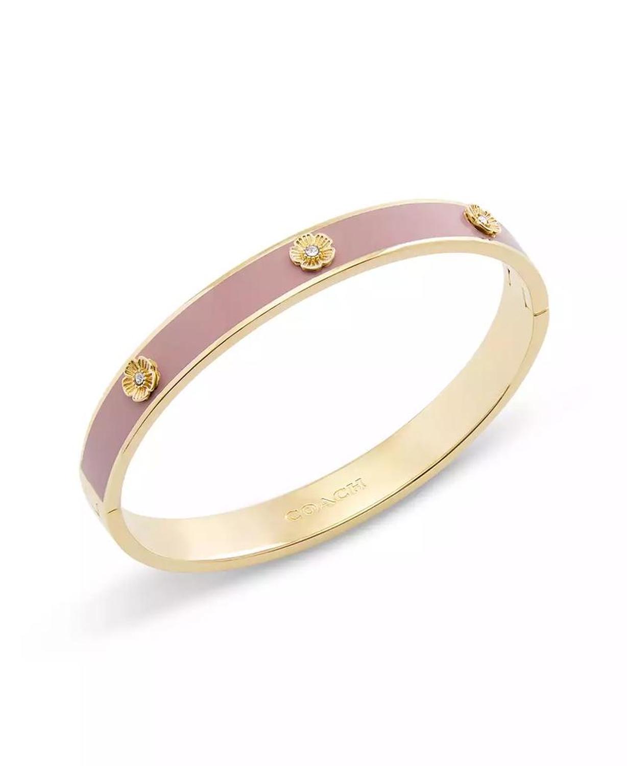 Signature Faux Stone Tea Rose Enamel Bangle Boxed Bracelet