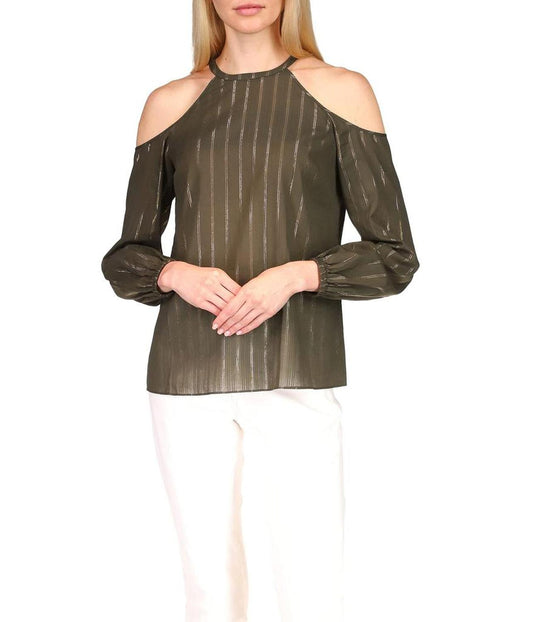 Metallic Stripe Cold-Shoulder Top