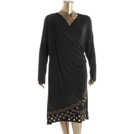 Plus Womens Matte Jersey Grommet Hem Wrap Dress