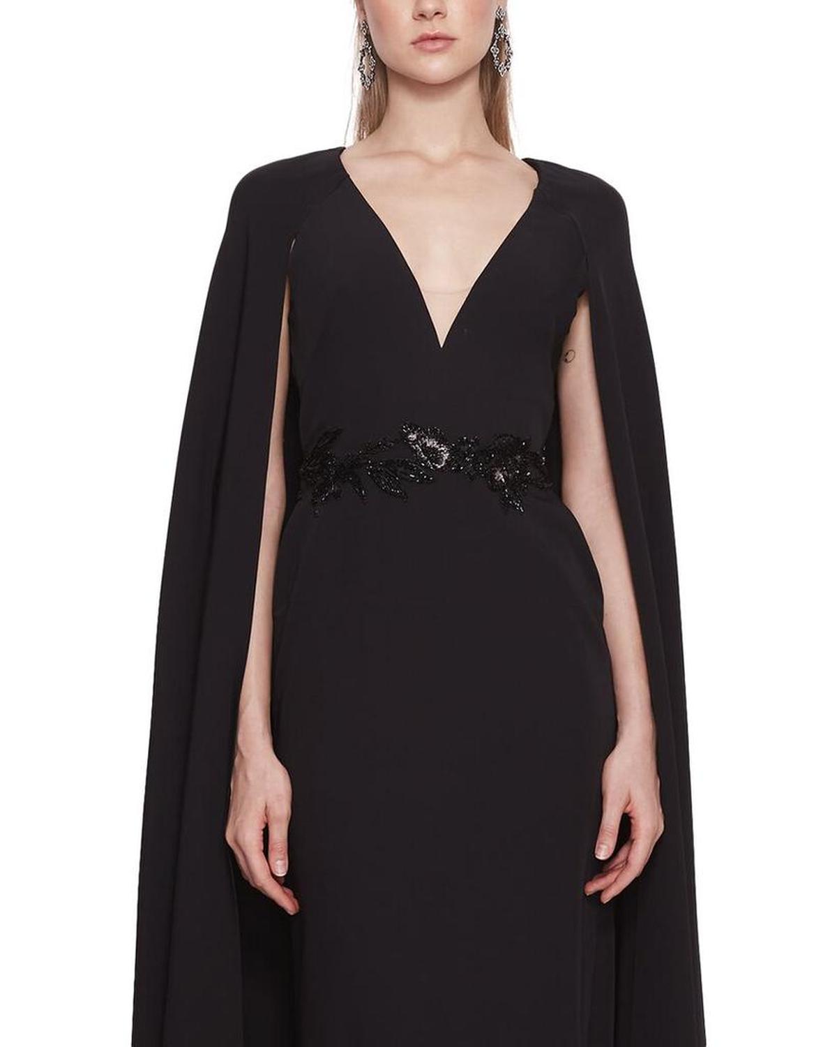 Marchesa Notte Floor Length Cape Gown
