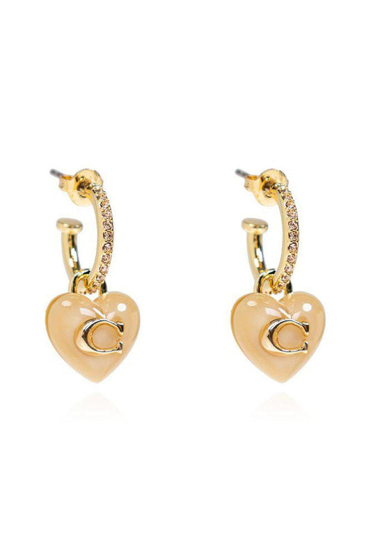 Coach Heart Logo Plaque Pendant Earrings