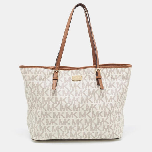 Michael Michael Brown/offSignature Coated Canvas Large Jet Set Travel Tote