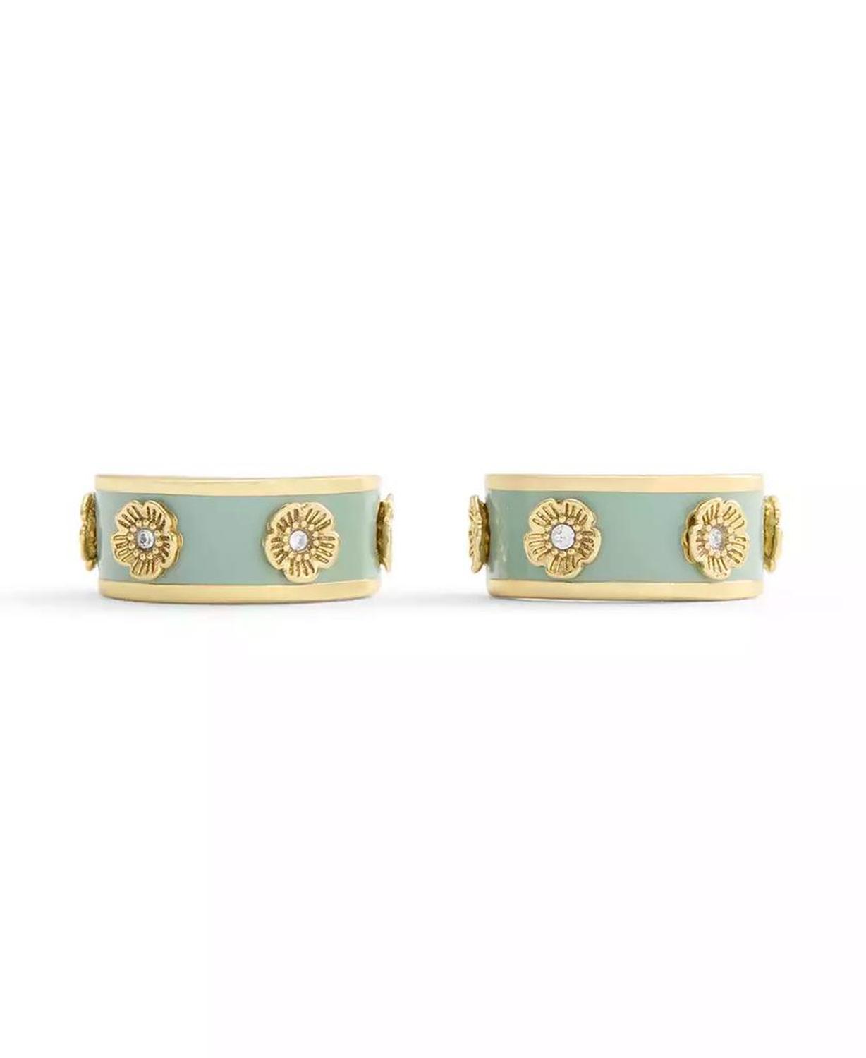 Signature Faux Stone Tea Rose Enamel Huggie Hoop Earrings