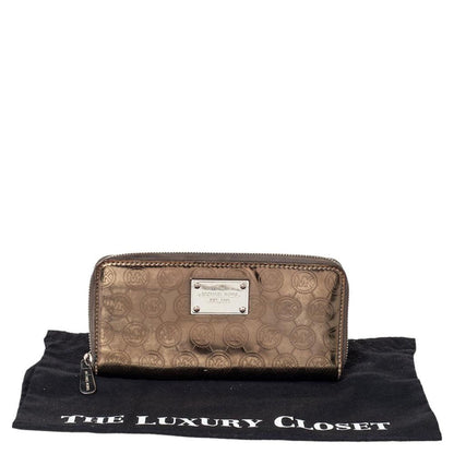 Michael Kors Metallic Gold Leather Jet Set Zip Around Wallet