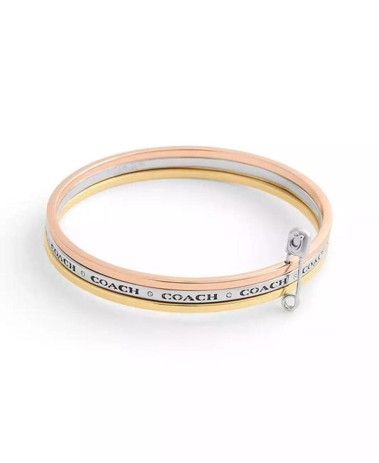 Faux Stone Signature Safety Pin Bangle Set