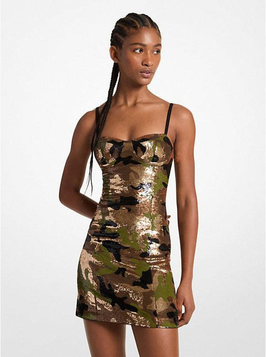 Sequined Camouflage Bustier Dress