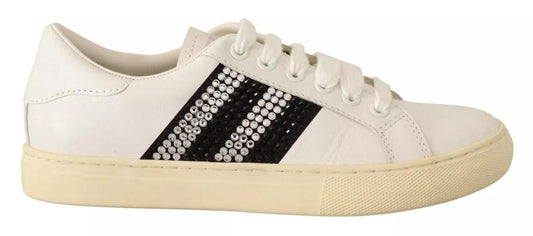 Leather Crystal Embellished Sneakers Women's Shoes (Pre-Owned)