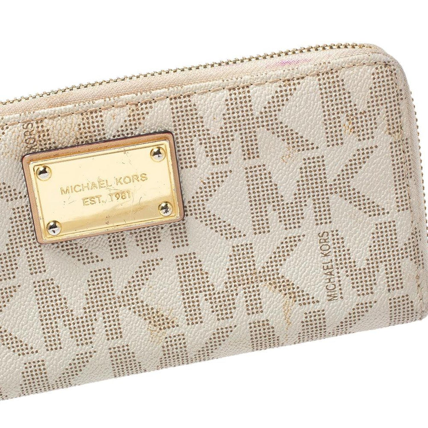Michael Kors White Monogram Coated Canvas Zip Around Wallet
