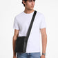 Cooper Logo Embossed Pebbled Leather Messenger Bag
