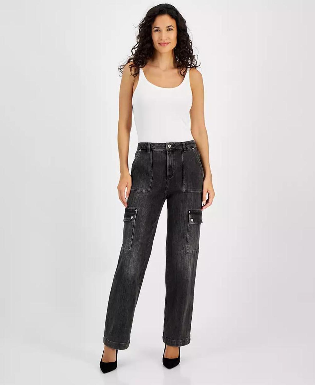 MICHAEL Women's High-Rise Faded Cargo Jeans