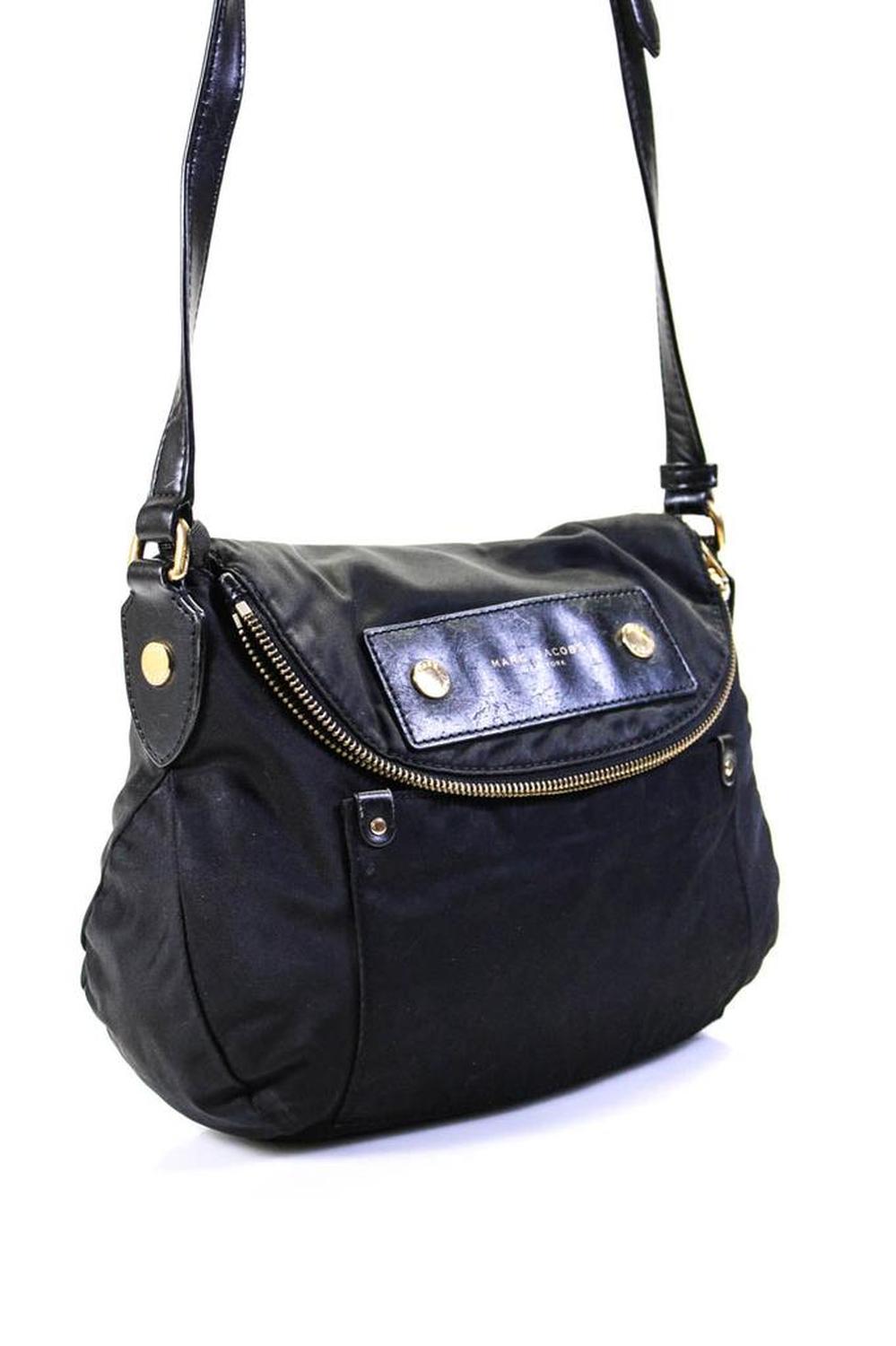 Marc Jacobs Womens Leather Trim Nylon Flap Crossbody Handbag Black