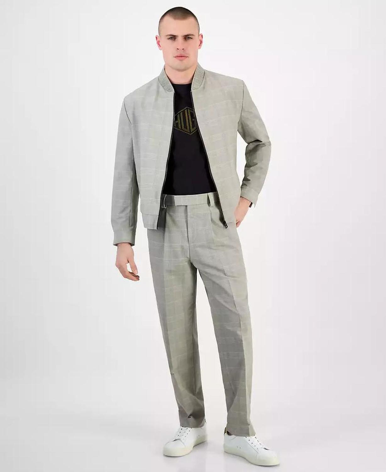 HUGO by Men's Ukashi252f1x Modern-Fit Glen Check Full-Zip Bomber Jacket