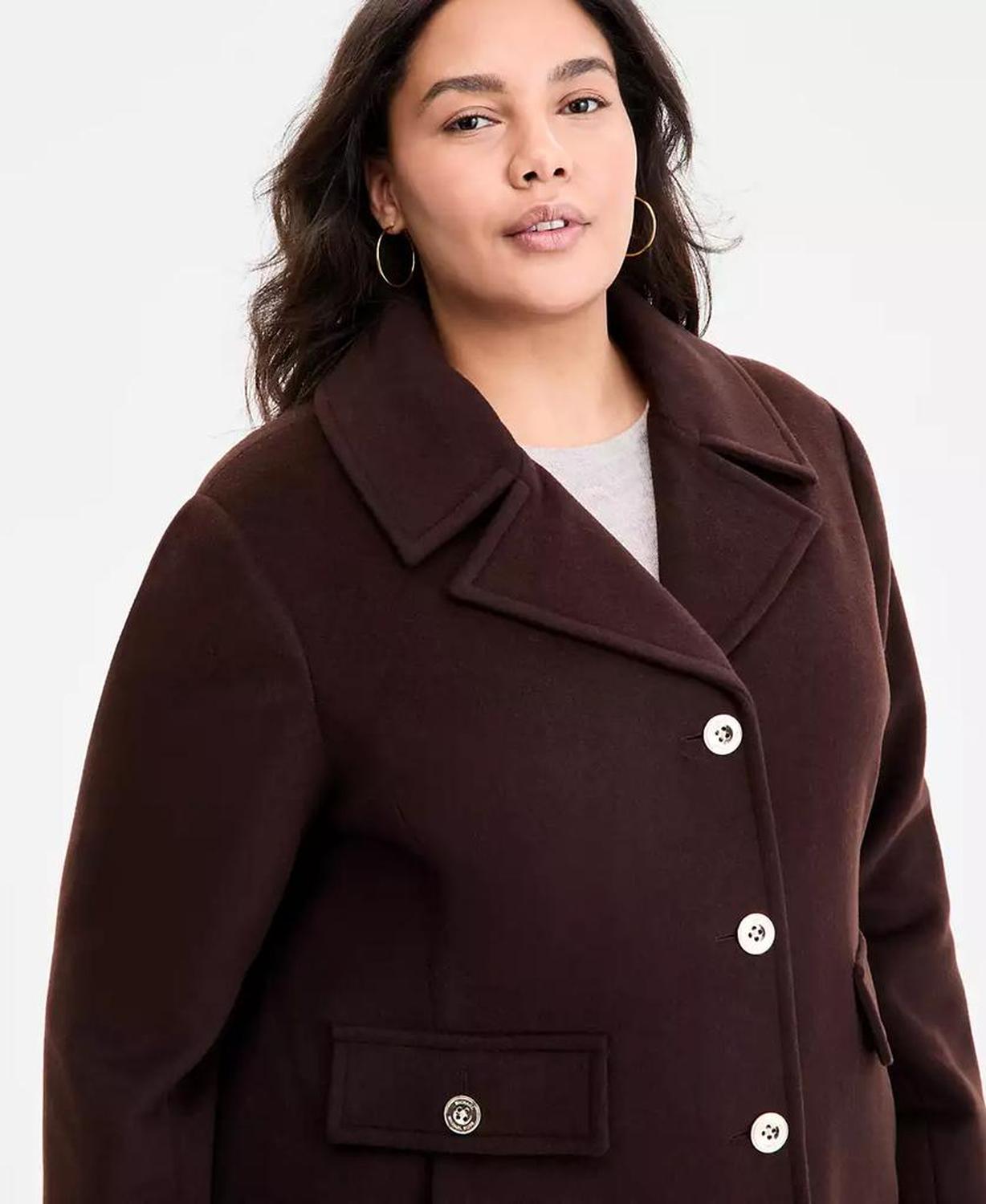 Plus Size Collared Button-Front Coat, Exclusively at Macy's