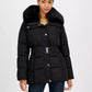 Women's Belted Hooded Faux-Fur-Collar Puffer Coat, Exclusively at Macy's